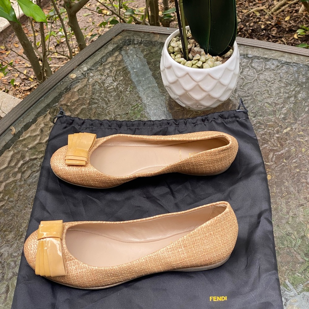 Fendi Yellow Tweed & Patent Leather Bow Ballet Flats - Picture 10 of 16